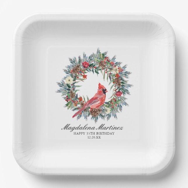 Assiettes En Carton 35th Birthday Red Cardinal Wreath Custom (Recto)