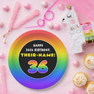 Assiettes En Carton 36e anniversaire : Arc-en-ciel coloré # 36, Nom pe