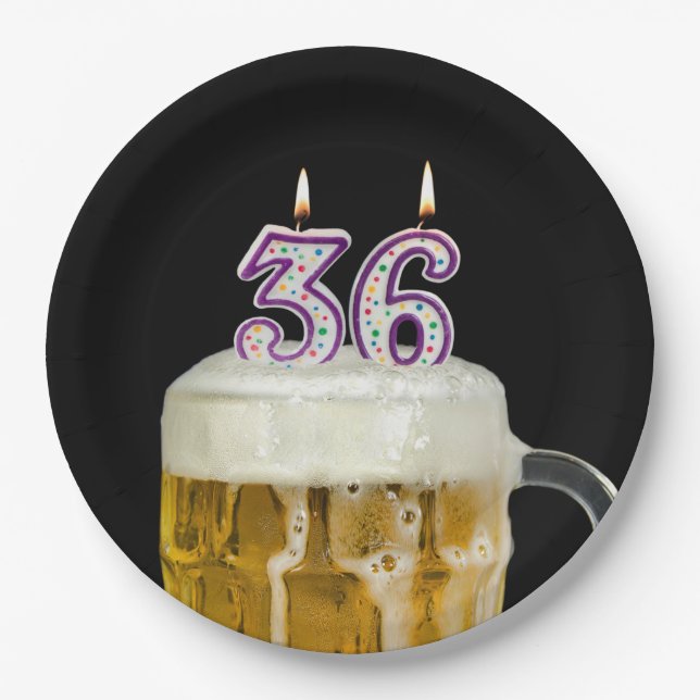 Assiettes En Carton 36e Anniversaire Bière en noir (Devant)