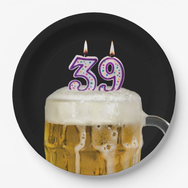 Assiettes En Carton 39e anniversaire Bière sur plaque de papier noir (Devant)