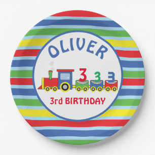 Assiettes En Carton 3e anniversaire Train Personnaliser le nom