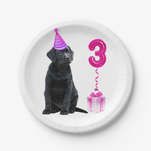 Assiettes En Carton 3ème anniversaire Chiot Thème - Chien rose mignon