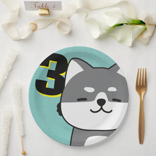 Assiettes En Carton 3ème anniversaire de fête Cute Shiba Inu Chippy Ch (Mariage)