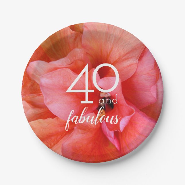 Assiettes En Carton 40 et Fabuleux Fleur Photo Anniversaire (Devant)