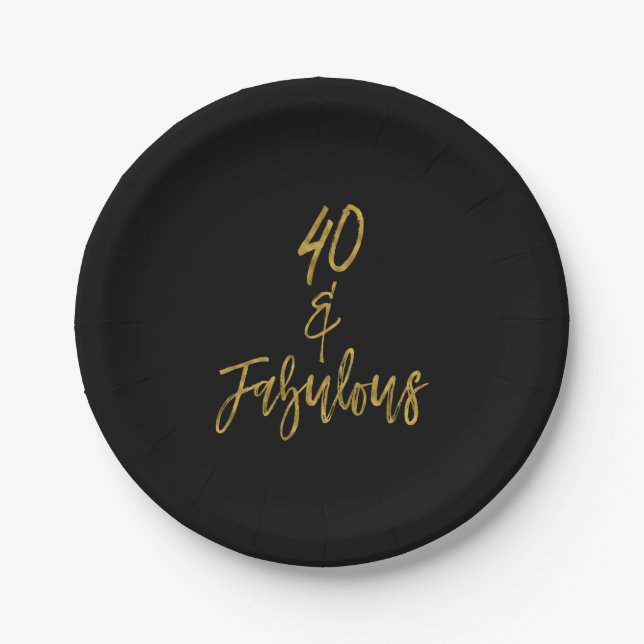 Assiettes En Carton 40 et fabuleux Gold Foil Anniversaire (Devant)