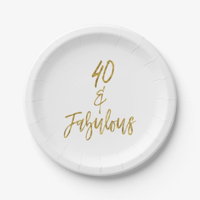 Assiettes En Carton 40 et fabuleux Gold Foil Anniversaire (Devant)