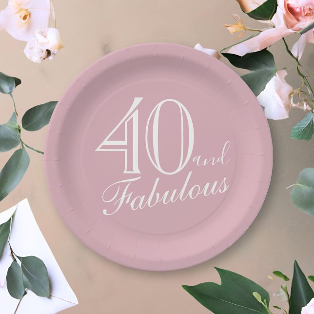 Assiettes En Carton 40 et fabuleux Pink élégant Script 40e anniversair (Créateur téléchargé)
