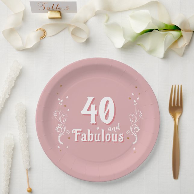Assiettes En Carton 40 et Fabulous Foliage rose 40e anniversaire (Mariage)