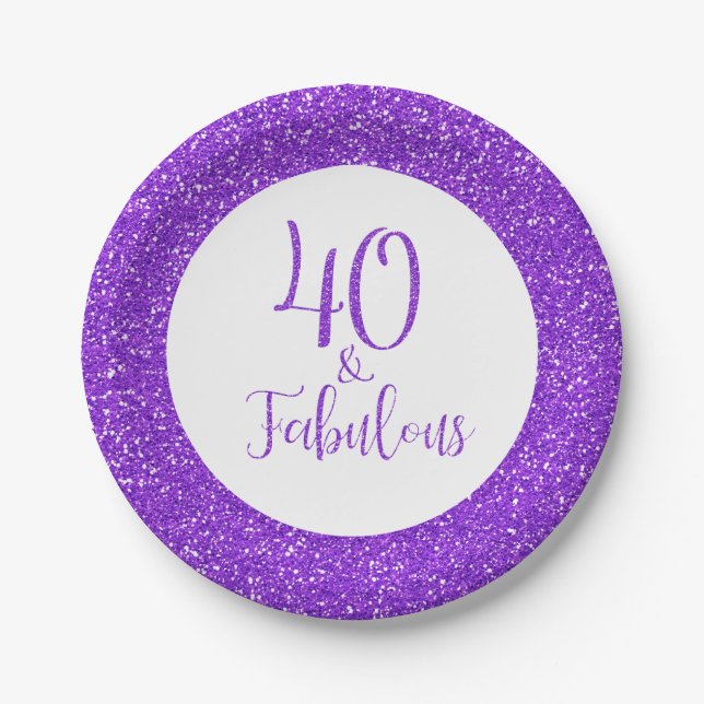 Assiettes En Carton 40 & Fabuleux anniversaire Sparkly Purple Parties  (Devant)