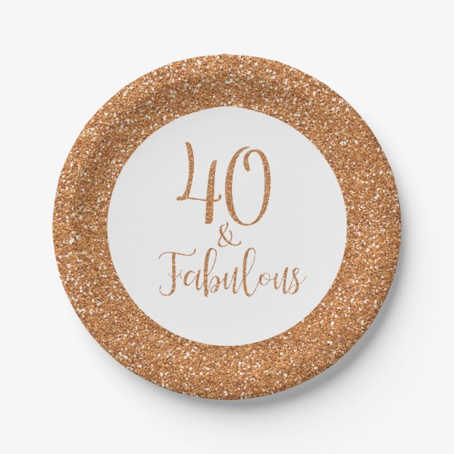 Assiettes En Carton 40 & Fabuleux Birthday Gold Parties scintillant (Devant)