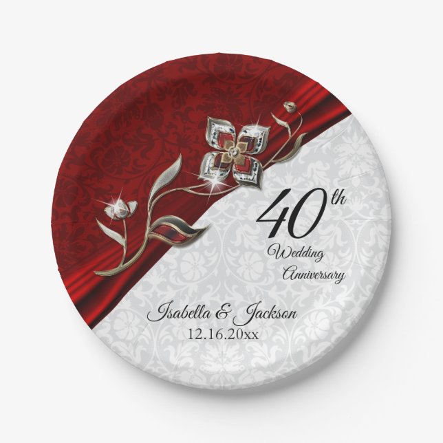 Assiettes En Carton 40e, 52e ou 80e anniversaire de rubis (Devant)
