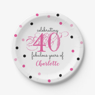 Assiettes En Carton 40e anniversaire 40 fabuleuses années Rose Ajouter
