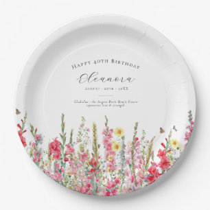 Assiettes En Carton 40e Anniversaire Août Fleur de naissance Fournitur