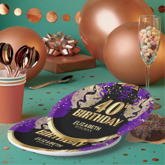 Assiettes En Carton 40e anniversaire - Ballons pourpres (Multi)