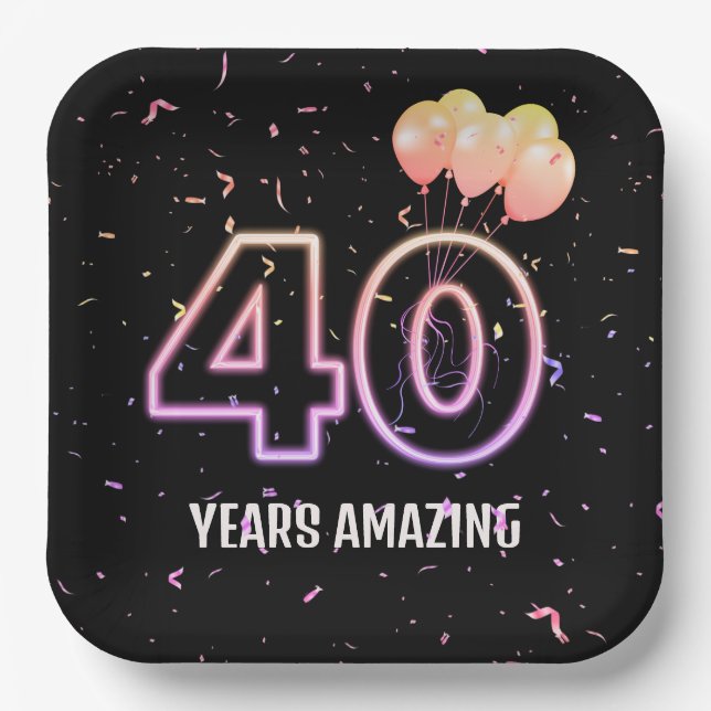 Assiettes En Carton 40e anniversaire Balloons et Confetti (Recto)