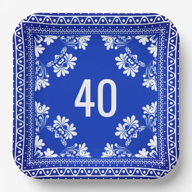 Assiettes En Carton 40e anniversaire Bandana bleue (Recto)