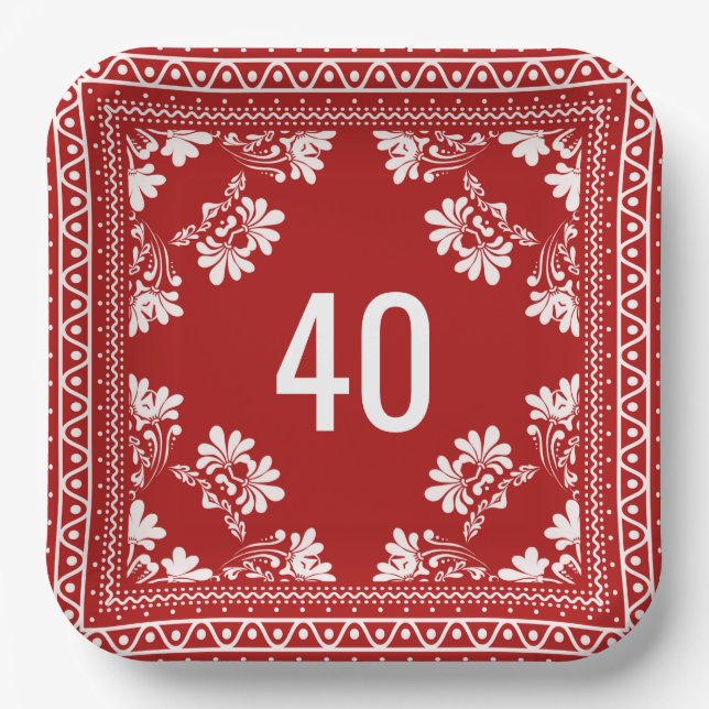 Assiettes En Carton 40e anniversaire Bandana rouge (Recto)