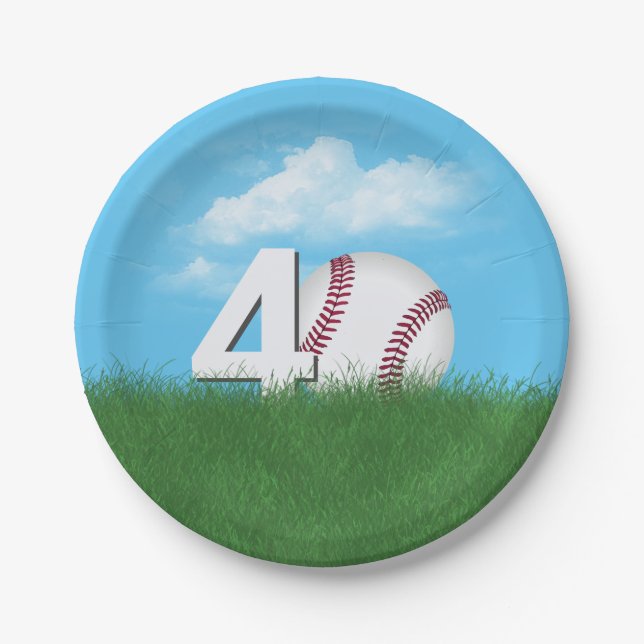 Assiettes En Carton 40e Anniversaire Baseball En Herbe Verte (Devant)