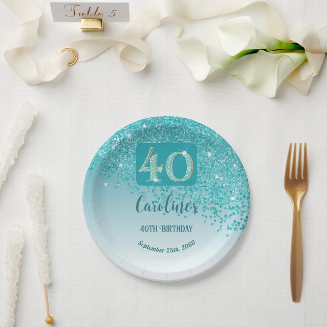 Assiettes En Carton 40e anniversaire Chic Falling Parties scintillant  (Mariage)
