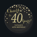 Assiettes En Carton 40e anniversaire de fête Diamant noir et or<br><div class="desc">40e fête d'anniversaire Plaque en papier Diamant Noir et Or</div>