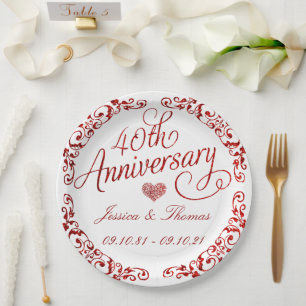Assiettes En Carton 40e anniversaire de mariage Rubis
