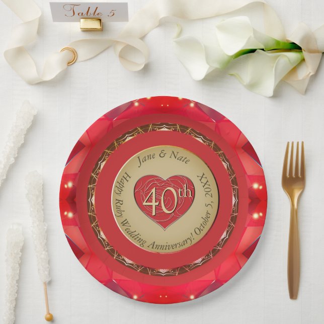 Assiettes En Carton 40e anniversaire de Ruby (Mariage)