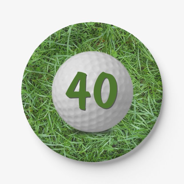 Assiettes En Carton 40e anniversaire Golf Ball on Grass Papier Plaque (Devant)