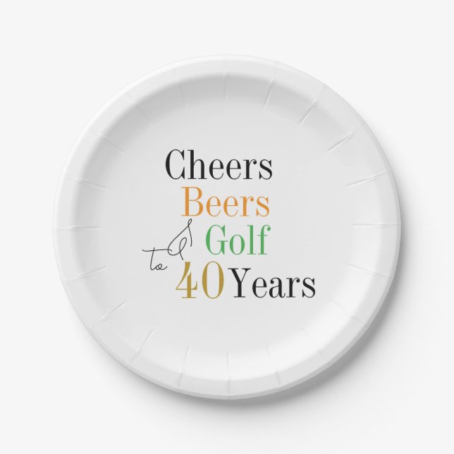 Assiettes En Carton 40e Anniversaire Golf Cheers Bières Mini Fête (Devant)