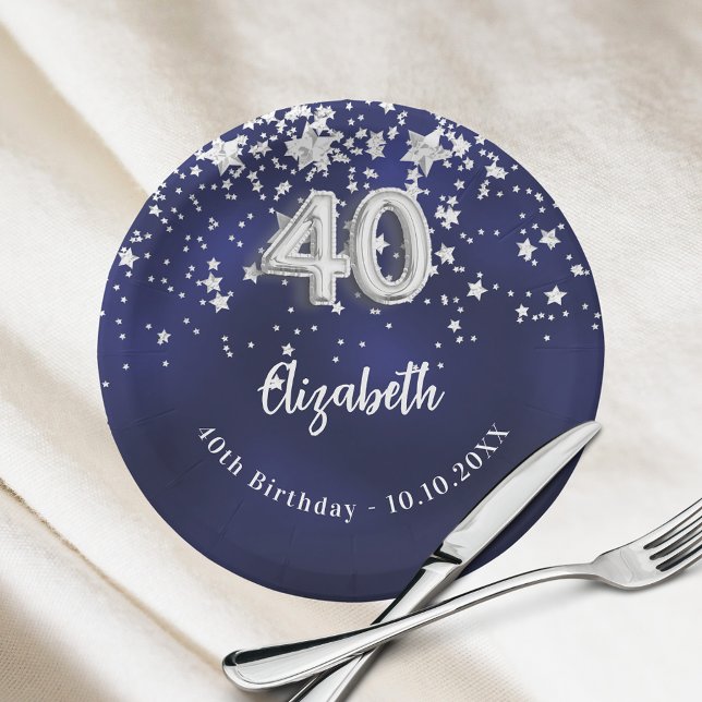 Assiettes En Carton 40e anniversaire marine bleu argent étoiles (Créateur téléchargé)