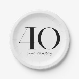 Assiettes En Carton 40e anniversaire Noir et blanc