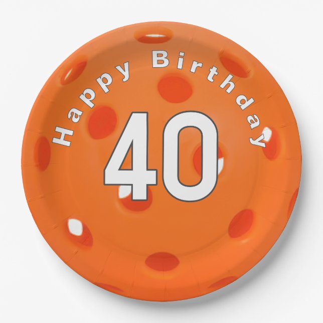 Assiettes En Carton 40e anniversaire Orange Pickleball (Devant)