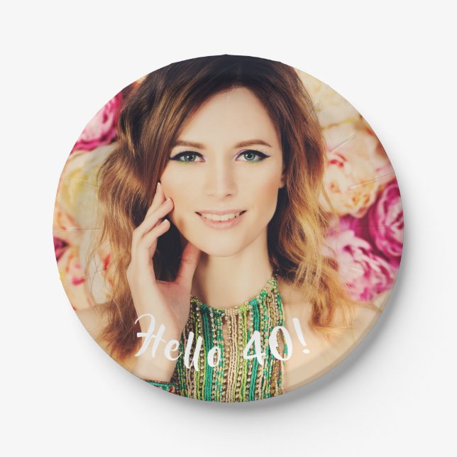 Assiettes En Carton 40e anniversaire photo motif floral rose (Devant)