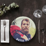 Assiettes En Carton 40e anniversaire photo personnalisée bonjour 40 ga<br><div class="desc">Modèle pour Votre photo. Superposition du texte blanc : Bonjour 40 ! Une plaque en papier pour une fête de 40e anniversaire pour lui. Des serviettes en papier assorties sont disponibles dans notre magasin!</div>