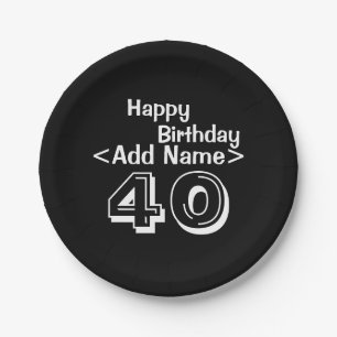 Assiettes En Carton 40e anniversaire Plaque de papier noir personnalis