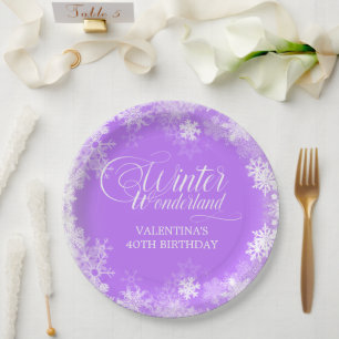 Assiettes En Carton 40e Anniversaire Wonderland Snowflake Purple