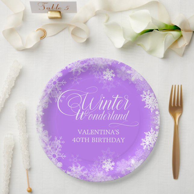 Assiettes En Carton 40e Anniversaire Wonderland Snowflake Purple (Mariage)
