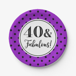 Assiettes En Carton 40e fête d'anniversaire Pots noirs blancs violets
