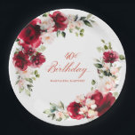 Assiettes En Carton 40e fête d'anniversaire Rouge rose floral papier p<br><div class="desc">De jolies roses rouges et des pivoines roses rousses ornent cette plaque de papier sur mesure de fête de 40 ans. Deux belles compositions florales décorent deux côtés. Élégante calligraphie épelle le 40e anniversaire, Le nom du célébrant de l'anniversaire est ci-dessous. Cet article fait partie de la collection Red Rose...</div>
