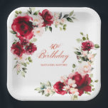 Assiettes En Carton 40e fête d'anniversaire Rouge rose floral personna<br><div class="desc">De jolies roses rouges et des pivoines roses rousses ornent cette plaque de papier sur mesure de fête de 40 ans. Deux jolies compositions florales décorent deux coins. Élégante calligraphie épelle le 40e anniversaire, Le nom du célébrant de l'anniversaire est ci-dessous. Cet article fait partie de la collection Red Rose...</div>
