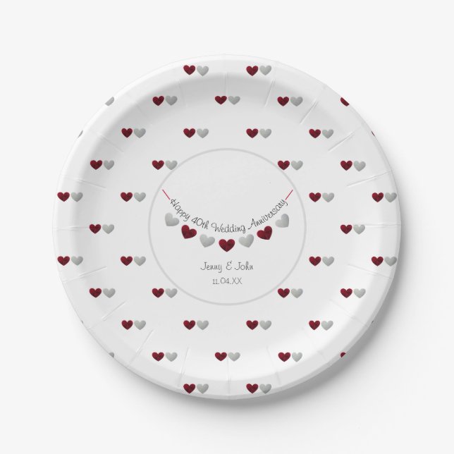 Assiettes En Carton 40e Ruby Mariage Anniversaire du coeur rouge (Devant)