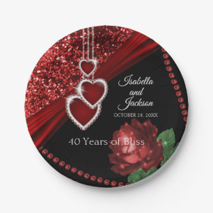 Assiettes En Carton 40ème anniversaire de la Parties scintillant rouge