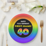 Assiettes En Carton 40th Birthday: Colorful Rainbow # 40, Custom Name<br><div class="desc">This fun and bold birthday paper plate design features a big number “40“ with a multicolor rainbow spectrum inspired gradient pattern, along with the message “HAPPY 40th BIRTHDAY, ”, and a personalized recipient name. Birthday themed paper plates like this might be fun to use at a birthday party being held...</div>