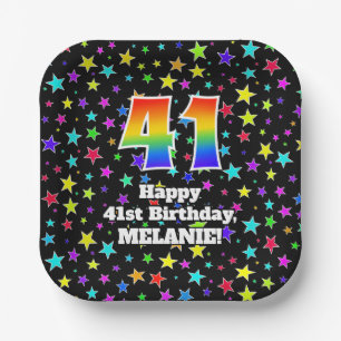 Assiettes En Carton 41e anniversaire : Fun Stars Motif et Rainbow "41"