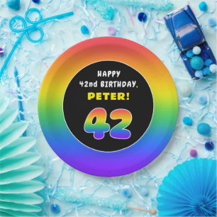 Assiettes En Carton 42nd Birthday: Colorful Rainbow # 42, Custom Name