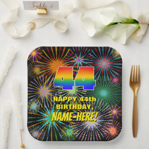 Assiettes En Carton 44e anniversaire : Feu d'artifice coloré et amusan