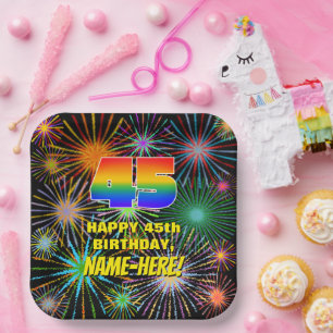 Assiettes En Carton 45e anniversaire : Feu d'artifice coloré et amusan