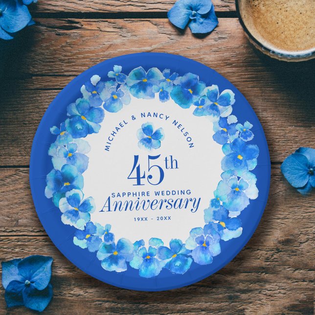 Assiettes En Carton 45e anniversaire mariage saphir bleu pansy (Créateur téléchargé)