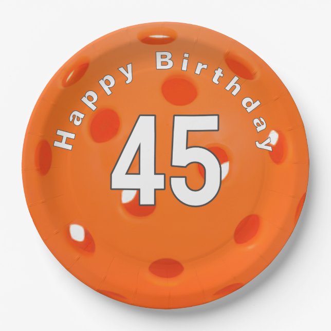Assiettes En Carton 45e anniversaire Orange Pickleball (Devant)