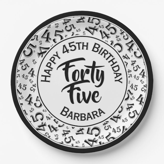 Assiettes En Carton 45e Motif au hasard noir blanc (Devant)