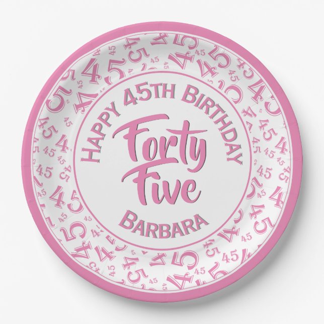 Assiettes En Carton 45e Motif de nombre aléatoire rose/blanc (Devant)